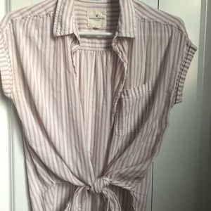 AEO Pink and White Striped Button Up Blouse